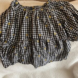 Old Navy Black and White Gingham Floral Embroidered Peasant Top
